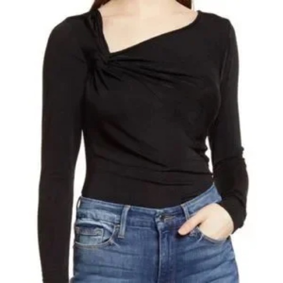 Good American Black Asymmetrical Ruched Blouse size 5 2XL - Picture 1 of 4